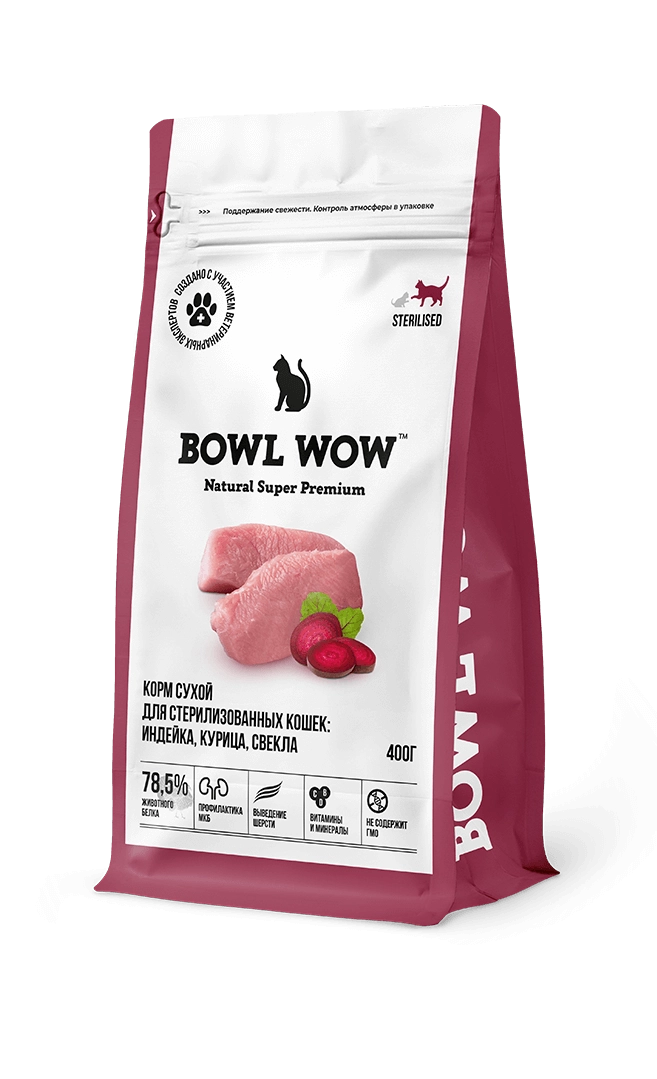 BOWL WOW turkey and beet dry food for adult spayed cats buy from